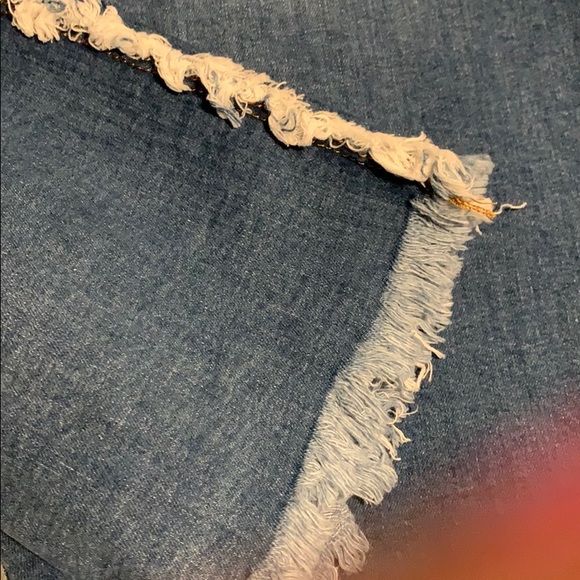 Blue Jean Distressed Button Up Front Knee Length Skirt - Picture 7 of 8